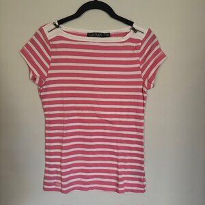 Lauren Ralph Lauren Women's Pink & White Zipper Accent Tee Size Medium